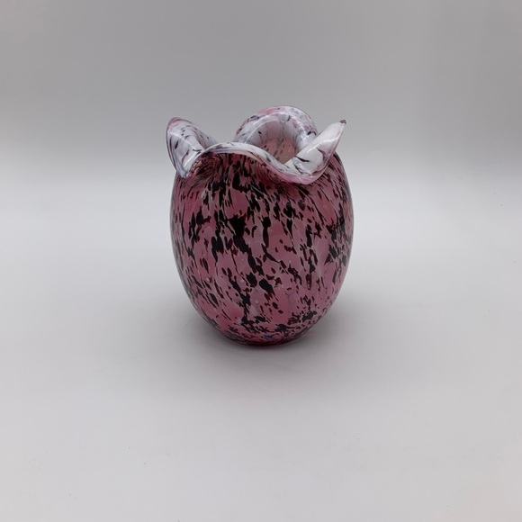Beautiful Vtg. Rose Pink & Multi Colored Hand Blown Small Art Glass Vase 5” - Picture 2 of 15